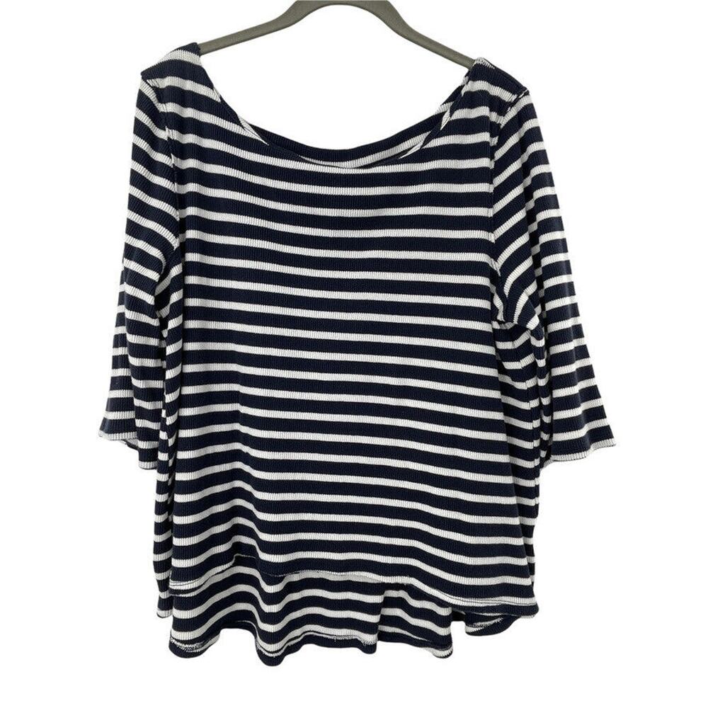 We The Free Blouse Women Medium Black White Stripe Hi Lo 3/4 Sleeve Top Casual